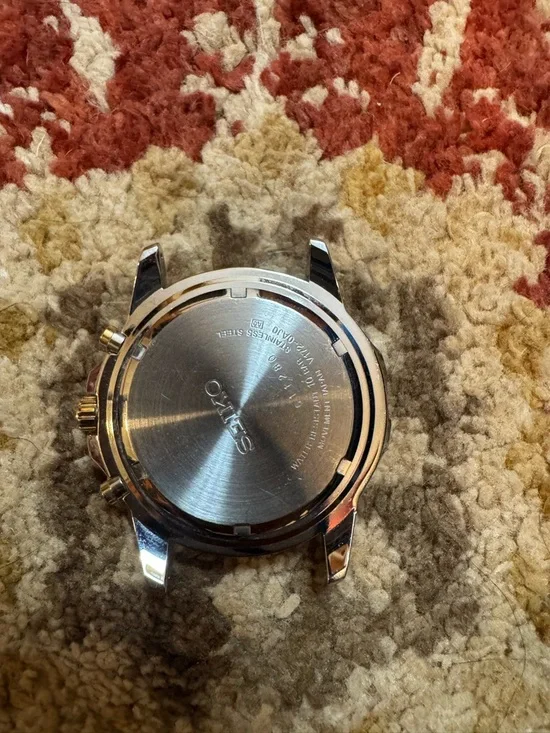 Seiko Black and Gold Solar Chronograph Watch Dial - Picture 2 of 3